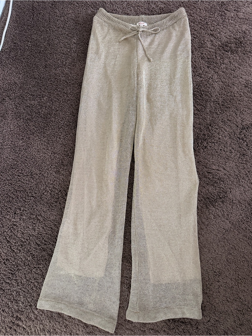 Wide-Leg Drawstring Pants in Light Beige